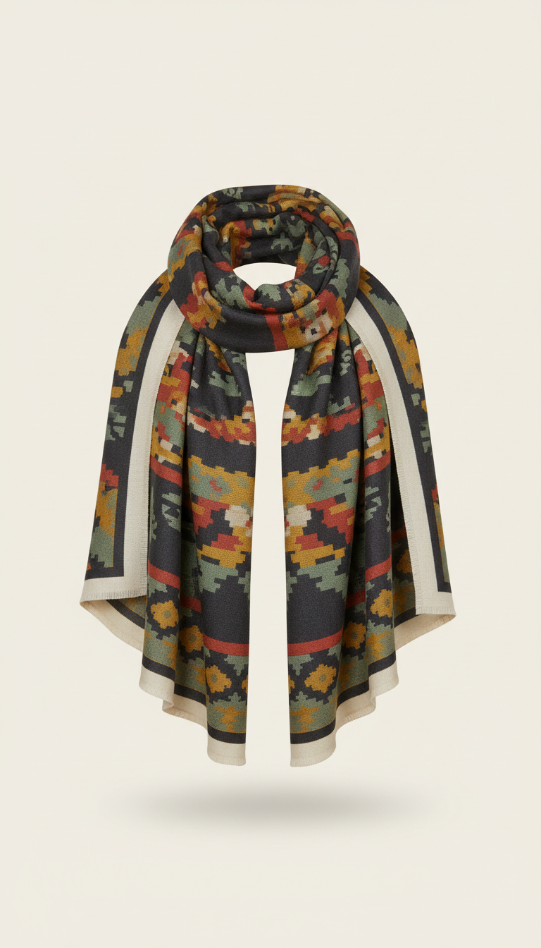 Midnight Charcoal Patterned Scarf