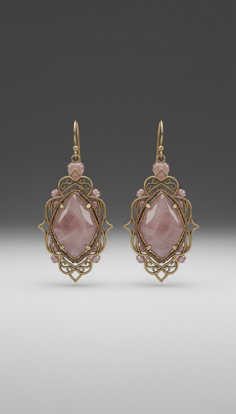 Rose Quartz Handcrafted Statement Earrings