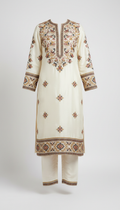 Ivory Silk Embroidered Shalwar Kameez