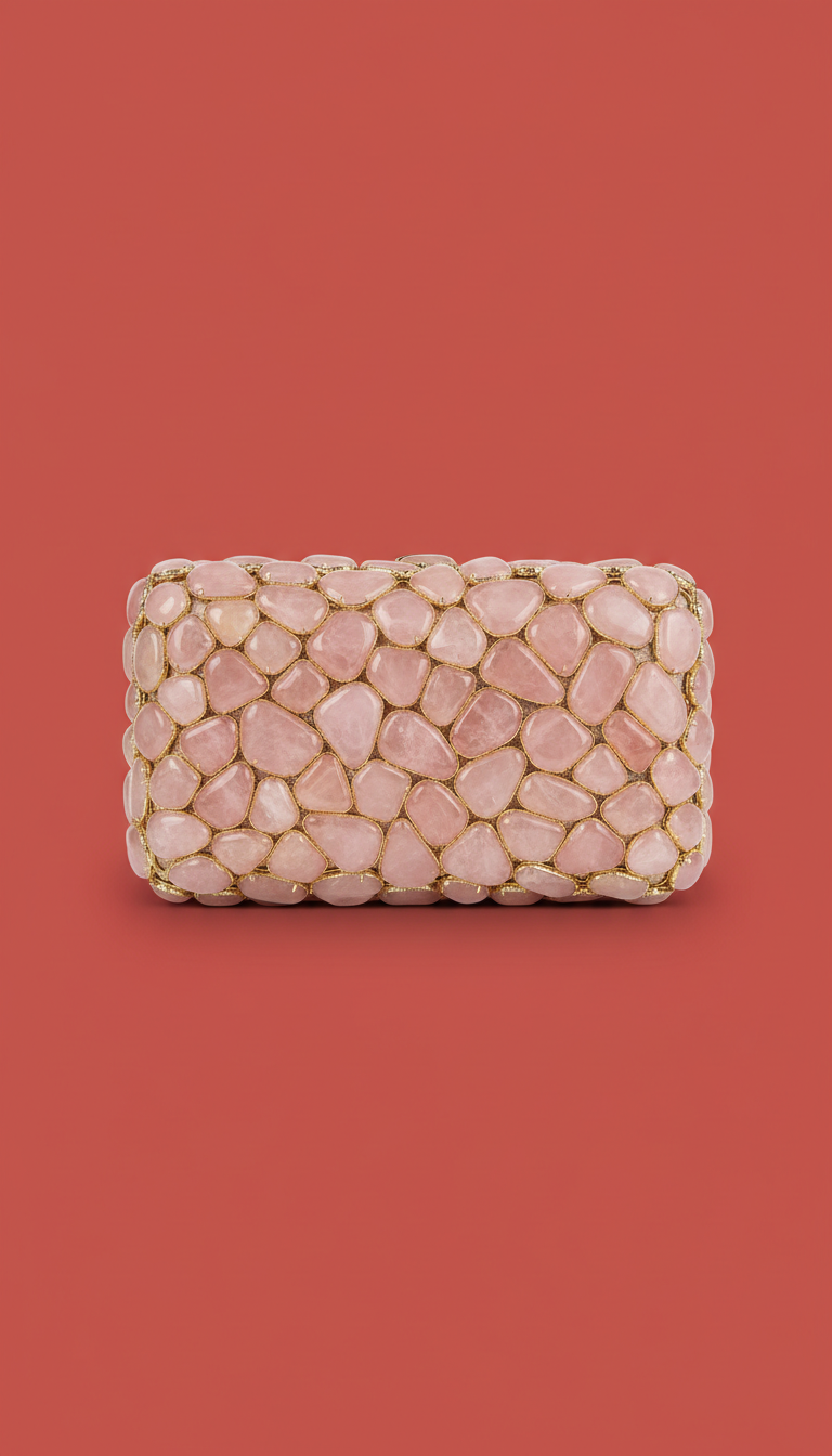 Rose quartz embellished clutch bag