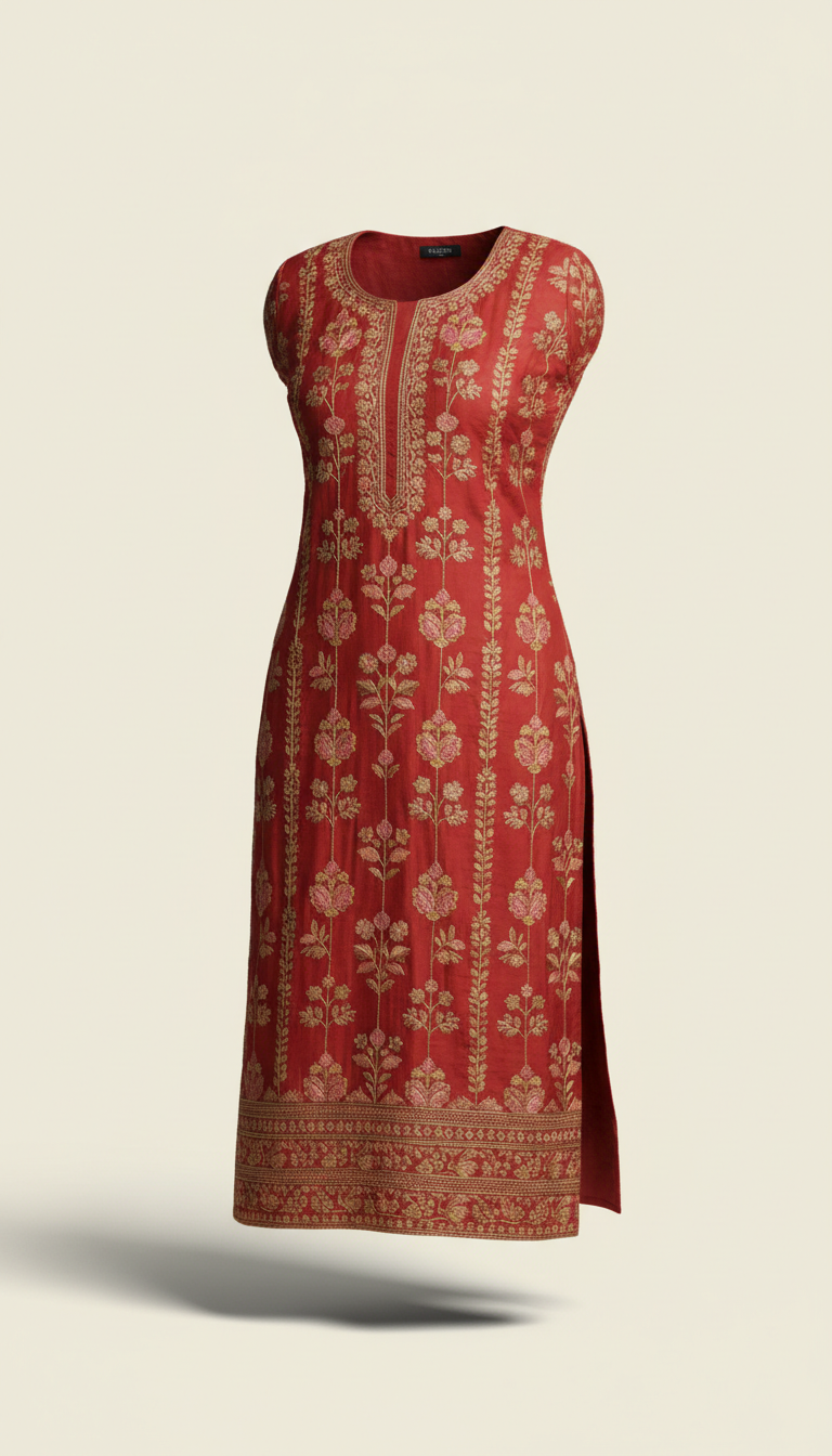 Rani red embroidered kurta