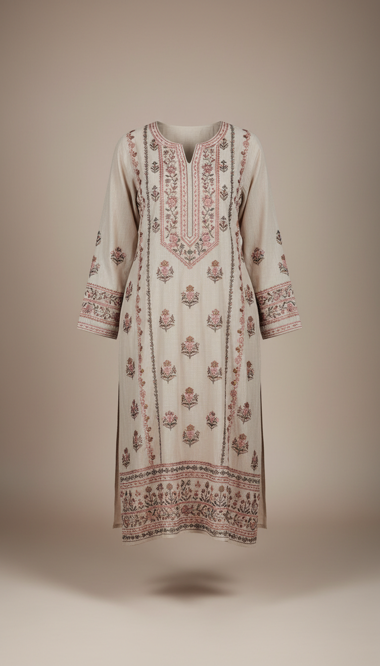 Embroidered Lawn Kurta with Tonal Threadwork